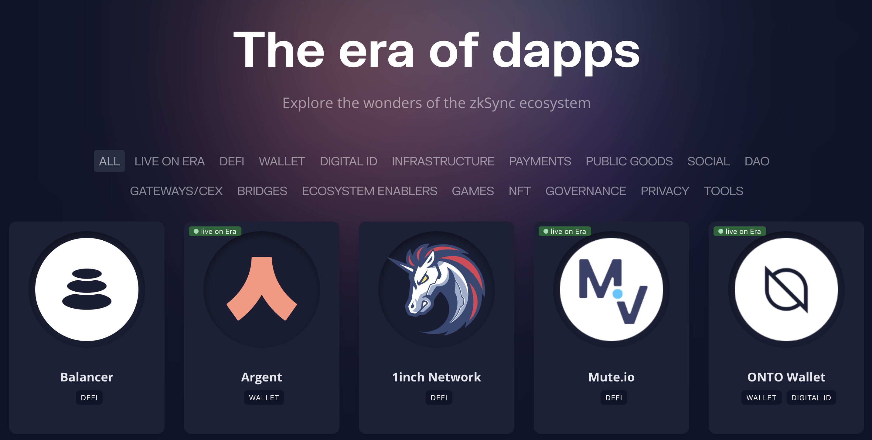 (Source: zkSync Ecosystem — The era of dapps )